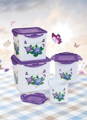 Mundo Lar - Kit Potes Mantimentos Quadrados Floral 4 Peças - MUNDO LAR