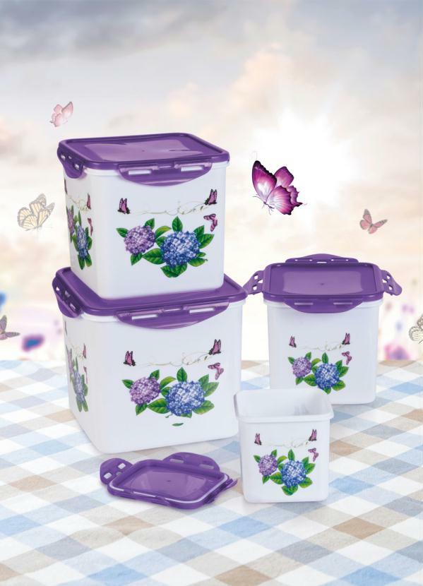 Mundo Lar - Kit Potes Mantimentos Quadrados Floral 4 Peças 2