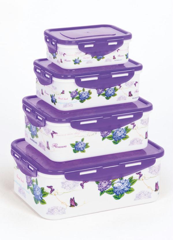 Mundo Lar - Kit Potes Retangulares Floral Roxo 4 Peças 2
