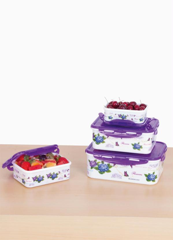 Mundo Lar - Kit Potes Retangulares Floral Roxo 4 Peças 4