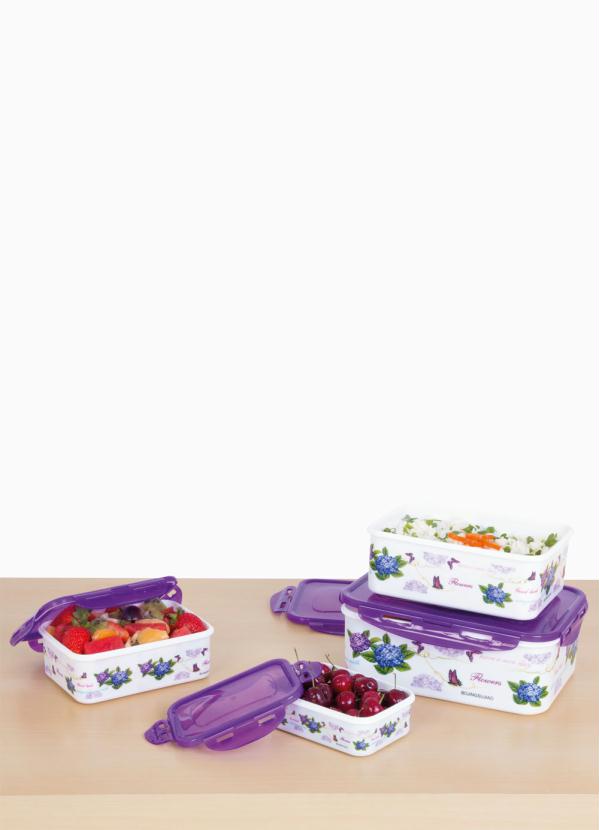 Mundo Lar - Kit Potes Retangulares Floral Roxo 4 Peças 5