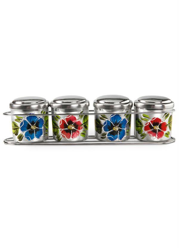 Lar e Lazer - Porta Condimentos Floral 4 Peças