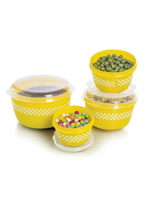 Lar e Lazer - Kit 4 Potes Amarelo Bolinhas