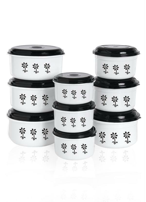 Giplas - Conjunto 9 Potes Brancos Floral com Tampa