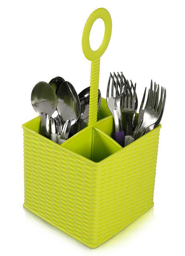 Lar e Lazer - Organizador de Talheres para Mesa com Alça Verde