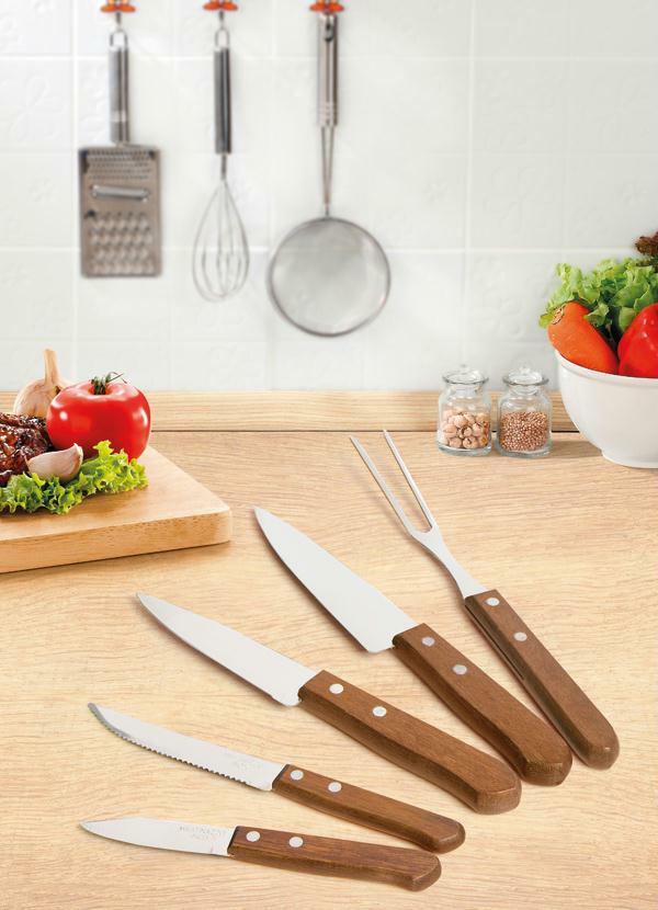 Lar e Lazer - Kit 5 Utensílios de Cozinha Cabo Madeira
