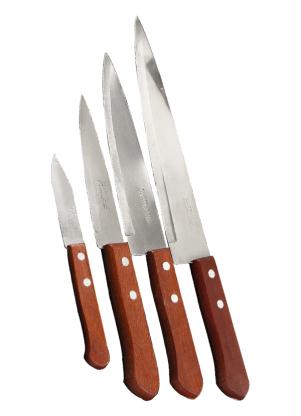 Lar e Lazer - Kit Facas com Cabo de Madeira 4 Peças - LAR E LAZER