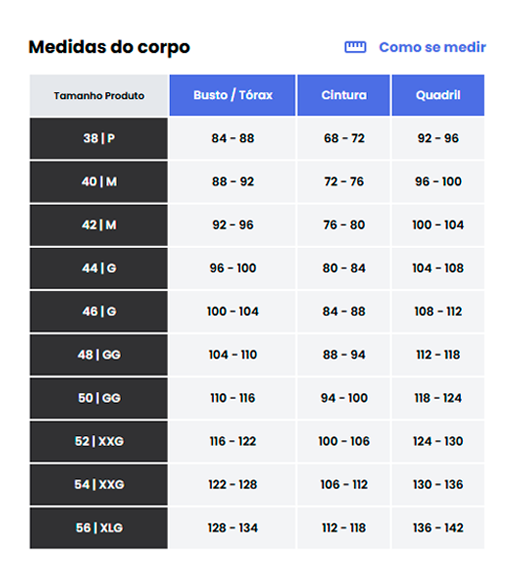 Tabela de Medidas